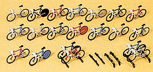 Preiser 25086 HO Racing Bicycles & 4-Roof Stands Plastic Model Kit (Set of 20)