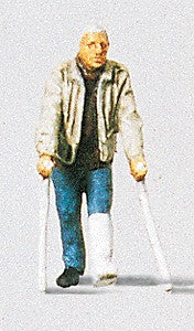 Preiser 28019 HO Man with Broken Leg on Crutches Figure