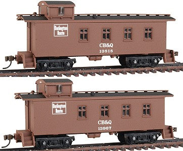 Walthers 932-27562 HO CB&Q 4-Window Wood Caboose (Set of 2) #13818/13967