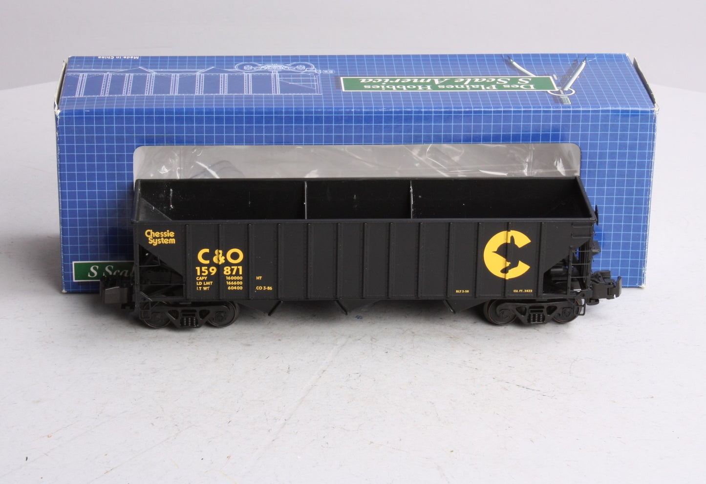 Des Plaines Hobbies 15083 "S" Scale C & O Chessie System 3-Bay Hopper #159871 LN