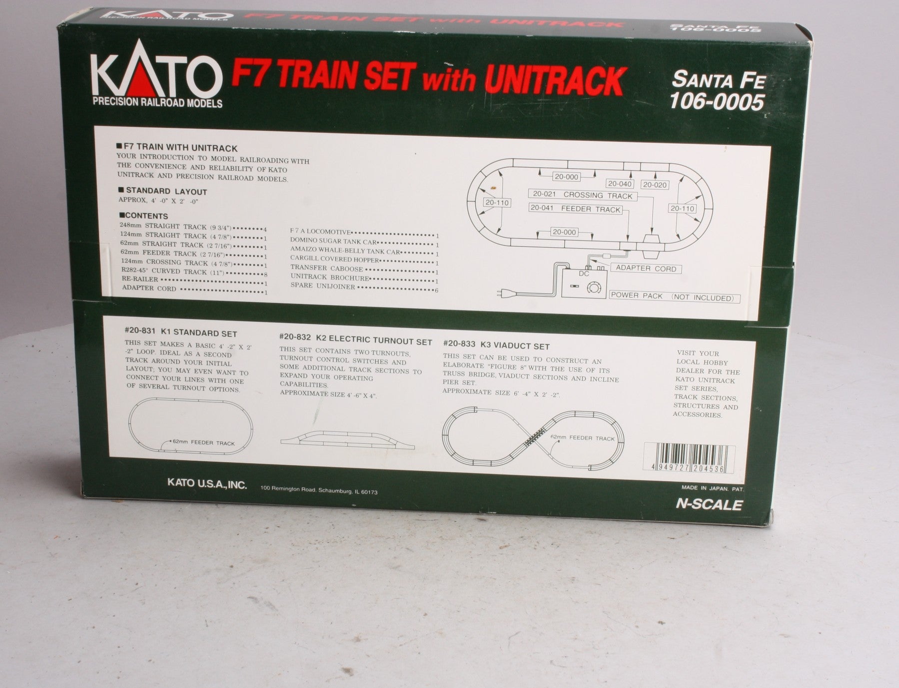 Kato 106-0005 Santa Fe F-7 N Gauge Diesel Starter Train Set LN/Box