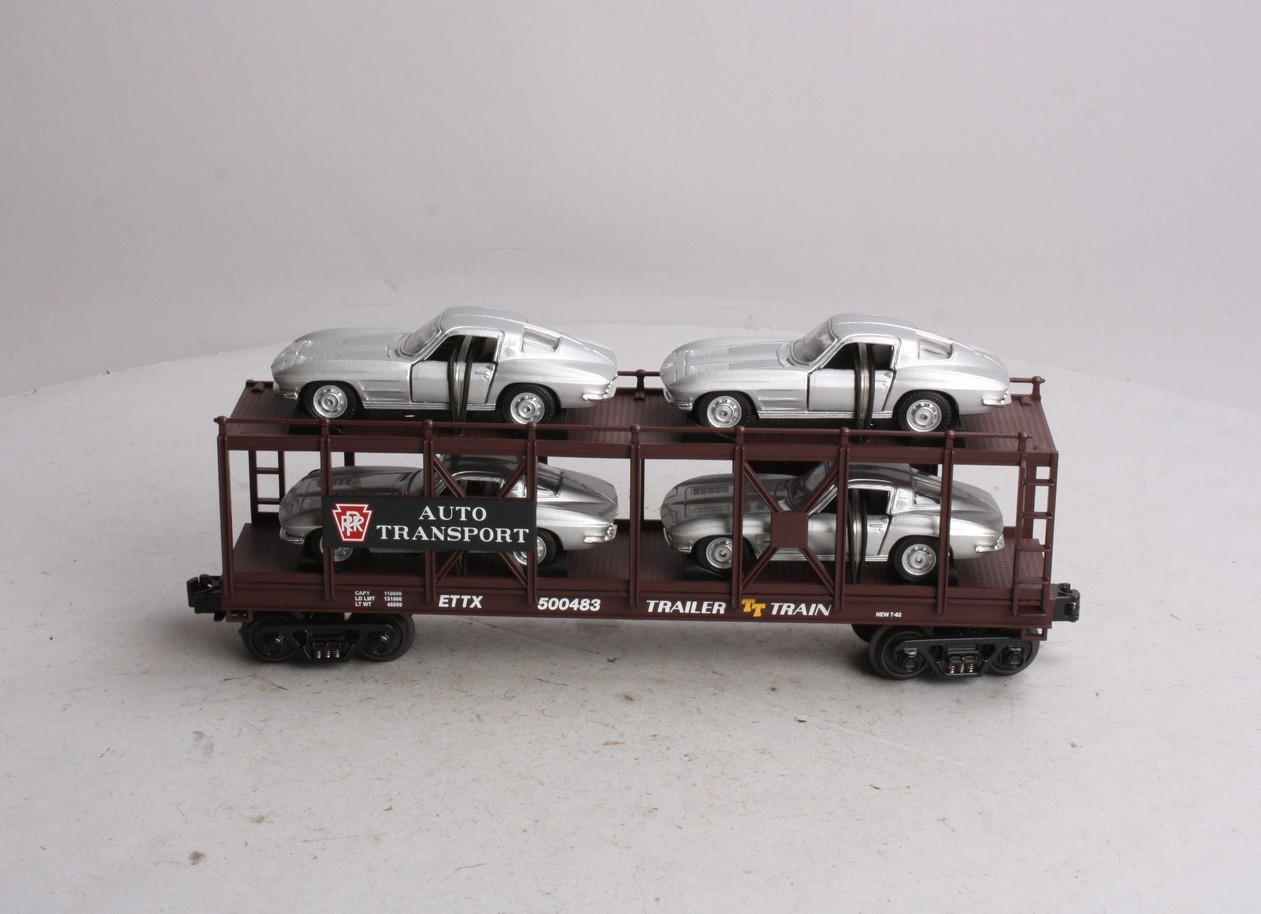 MTH 30-76064 O Pennsylvania Auto Carrier Flatcar w/ Four 1963 Corvettes #500483 LN/Box