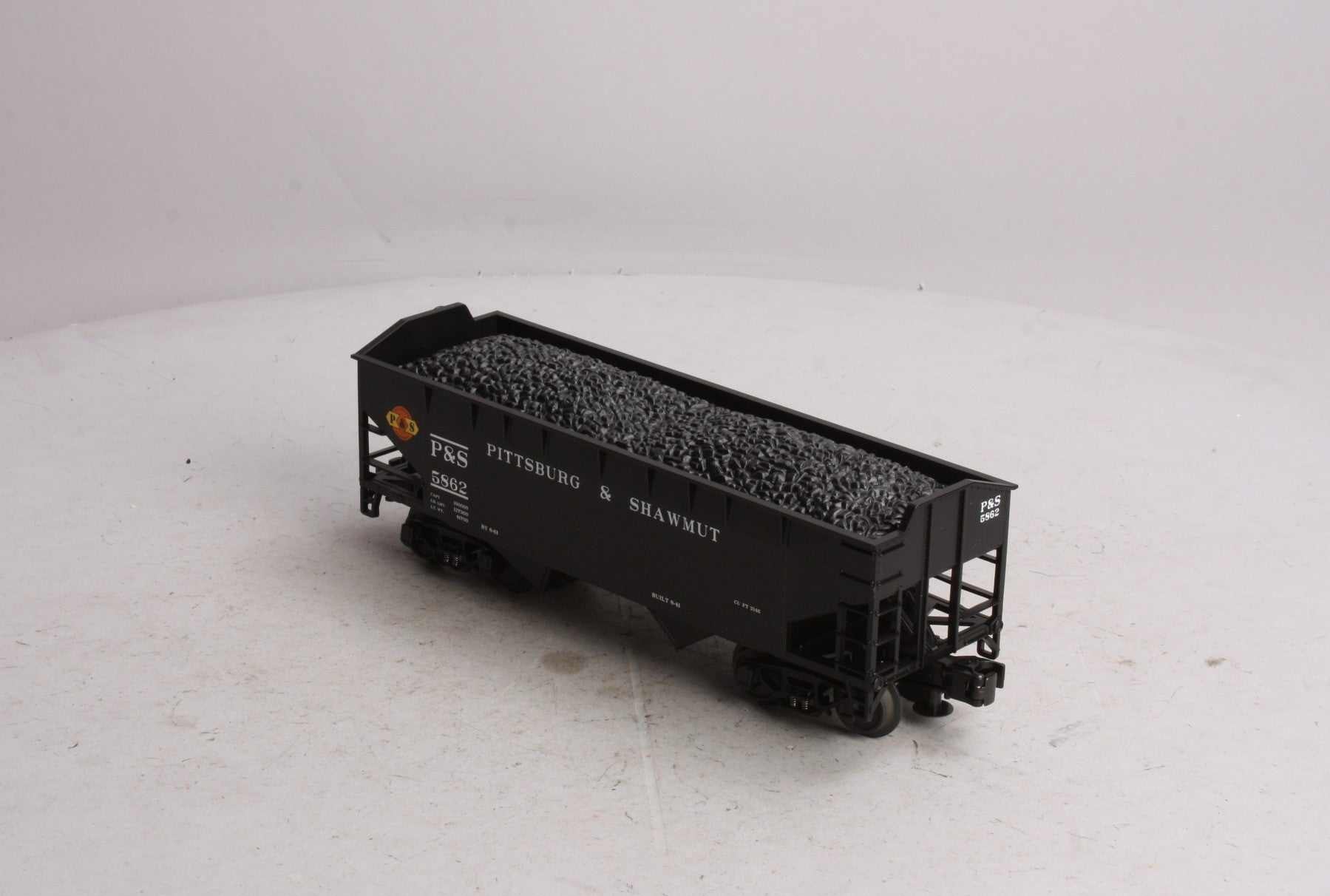 MTH 20-97538 O Pittsburg & Shawmut 2-Bay Hopper Car with Coal Load #5862 NIB