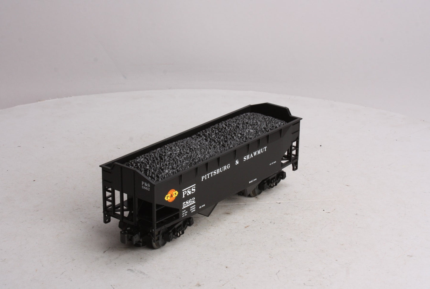 MTH 20-97538 O Pittsburg & Shawmut 2-Bay Hopper Car with Coal Load #5862 LN/Box