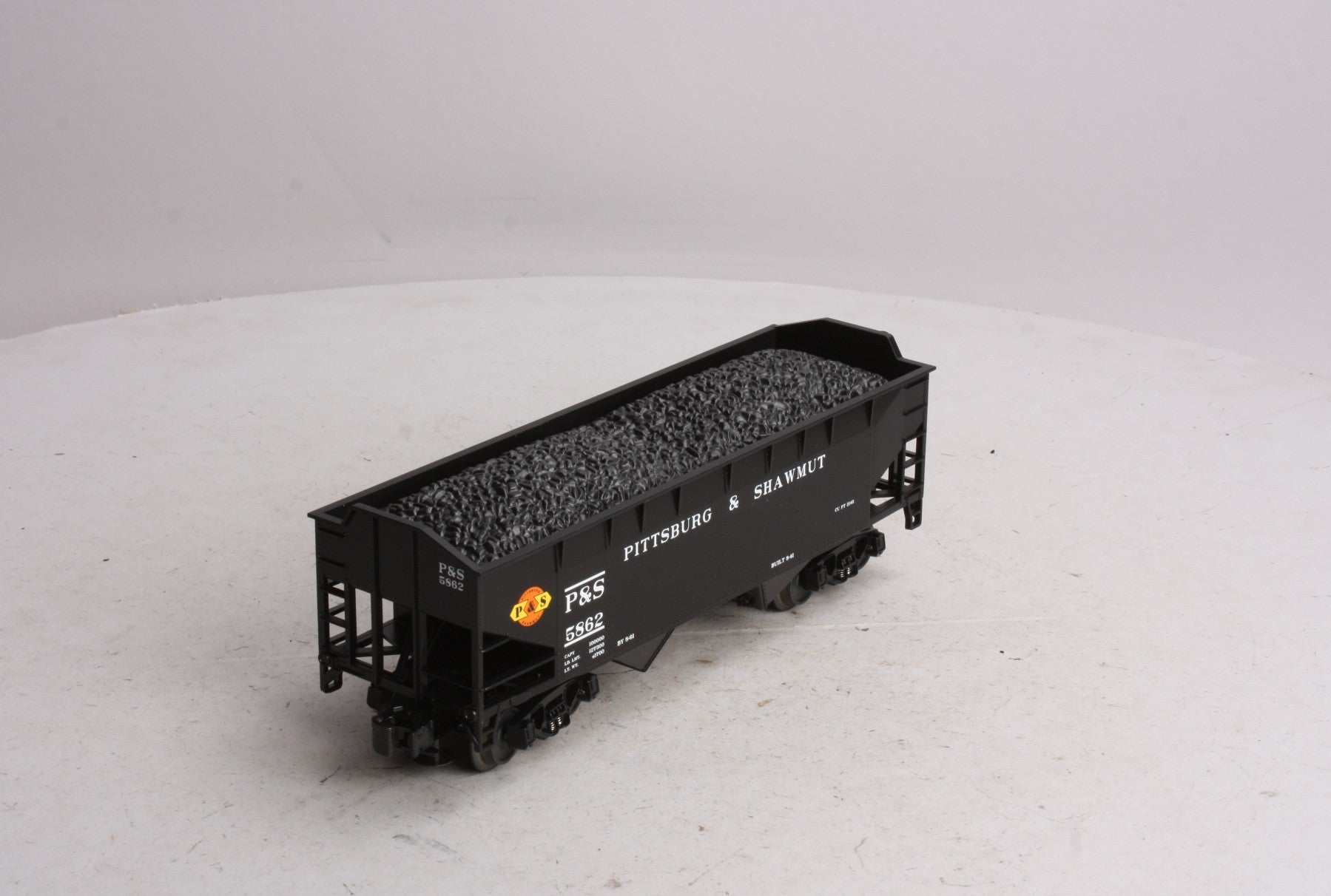 MTH 20-97538 O Pittsburg & Shawmut 2-Bay Hopper Car with Coal Load #5862 LN/Box