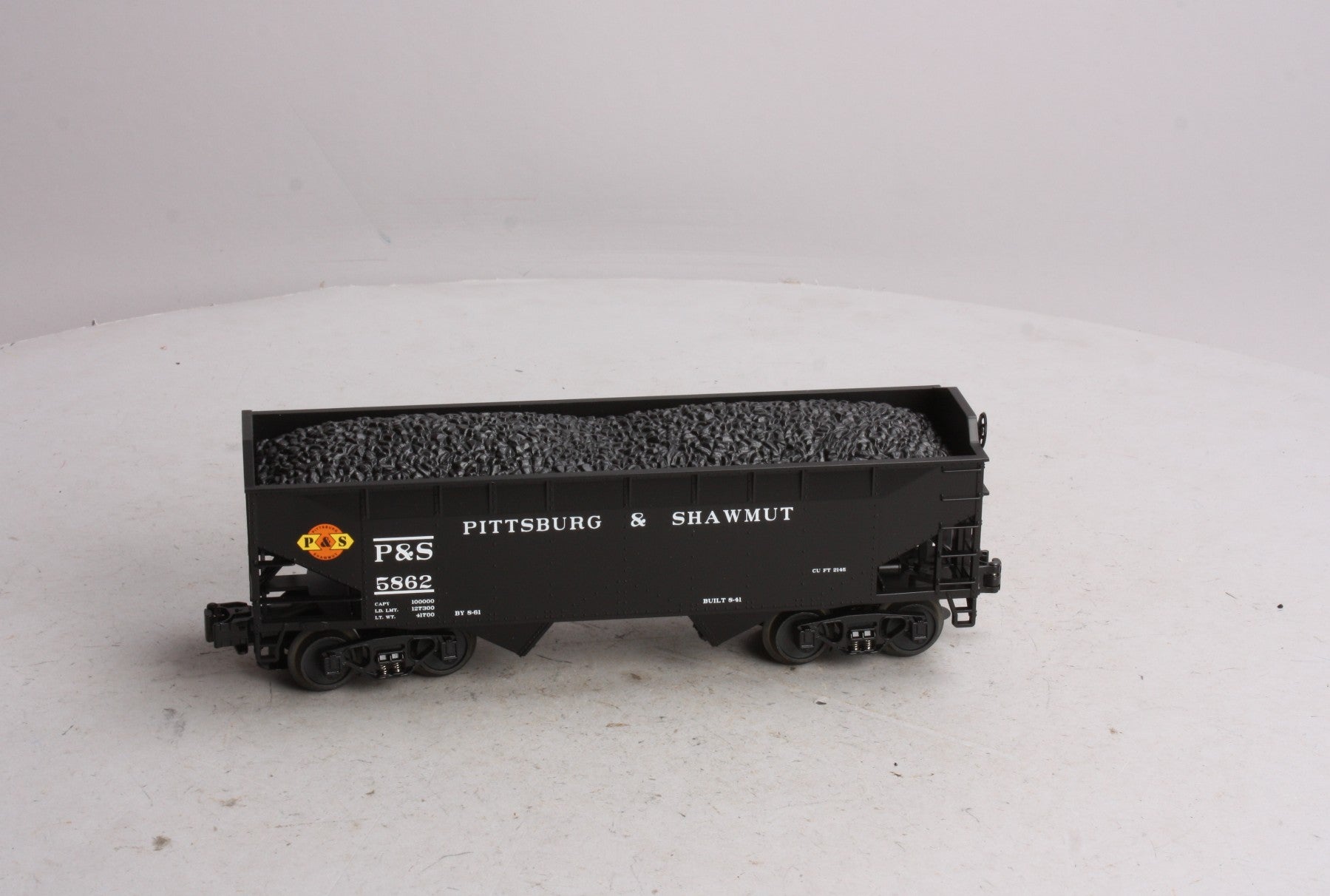 MTH 20-97538 O Pittsburg & Shawmut 2-Bay Hopper Car with Coal Load #5862 LN/Box