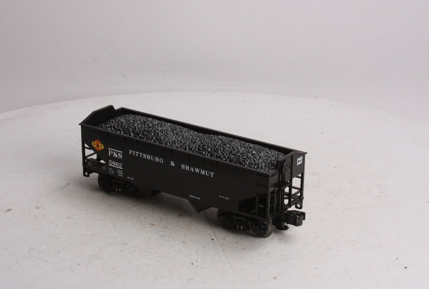 MTH 20-97538 O Pittsburg & Shawmut 2-Bay Hopper Car with Coal Load #5862 NIB