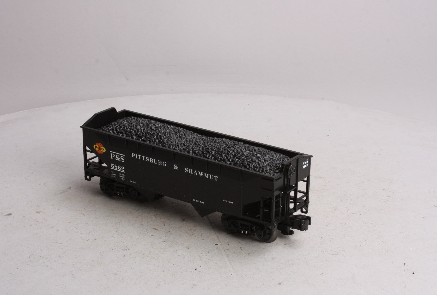 MTH 20-97538 O Pittsburg & Shawmut 2-Bay Hopper Car with Coal Load #5862 NIB