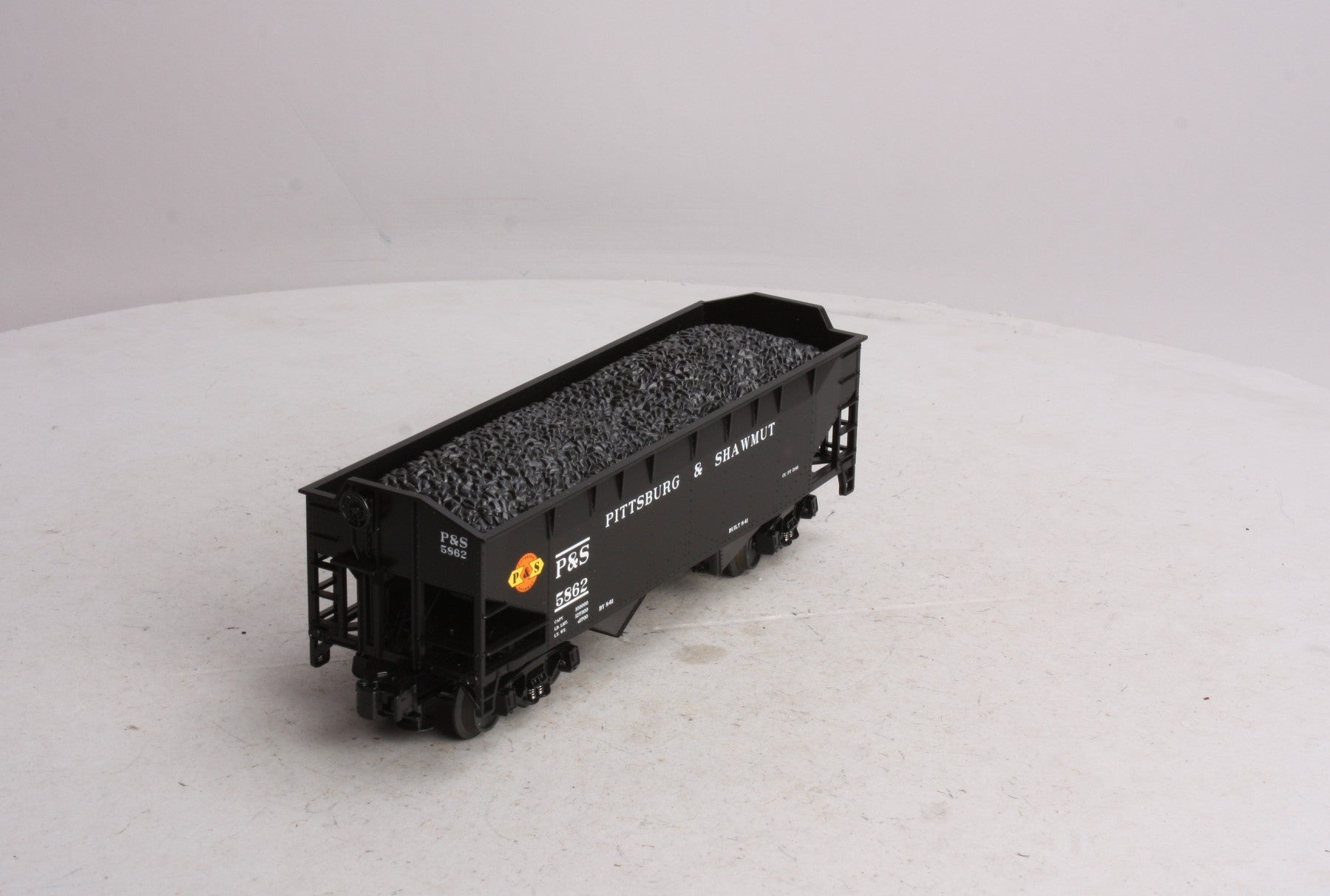 MTH 20-97538 O Pittsburg & Shawmut 2-Bay Hopper Car with Coal Load #5862 EX/Box