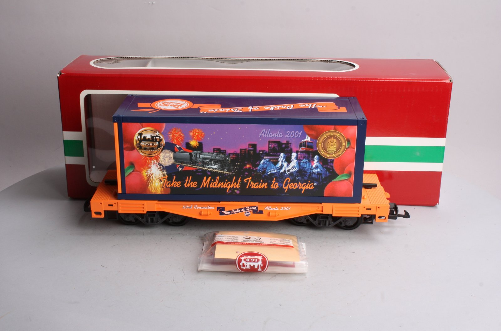 LGB 44858 G Scale 2001 Atlanta Convention Flatcar with Container LN/Box