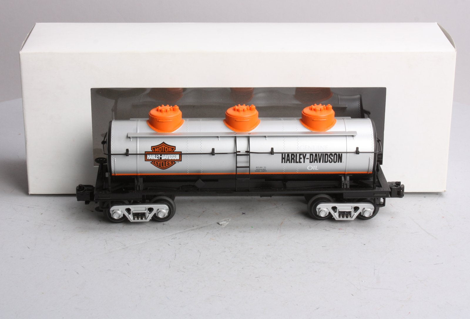 MTH 30-4120B O Gauge Harley Davidson 3-Dome Tank Car LN/Box
