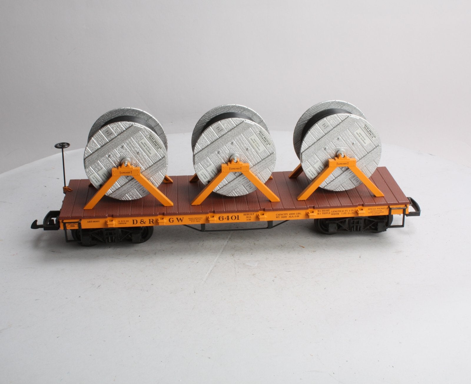 Aristo-Craft 86401 G D&RGW Flatcar w/ Cable Reel Load LN/Box