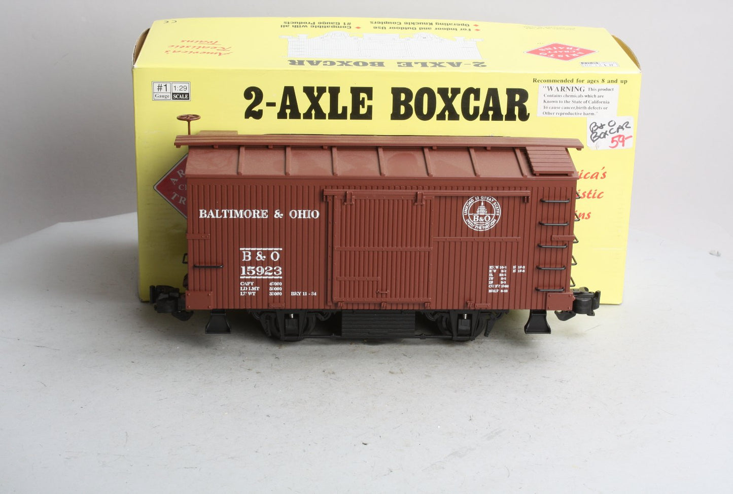 Aristo-Craft 40305 G Scale Baltimore and Ohio 20' Box Car #15923 NIB