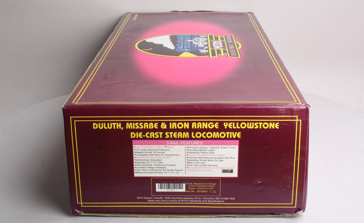 MTH 20-3030-1 O Gauge DM&IR 2-8-8-4 Yellowstone Steam Locomotive w/PS1 #227 LN/Box