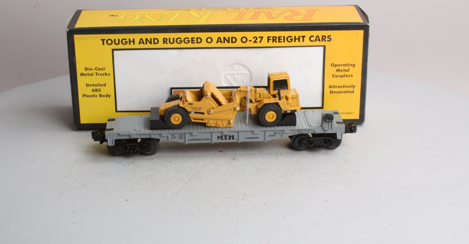 MTH 30-7616 O Gauge Construction Flatcar w/ Ertl Earth Mover #19981 LN/Box