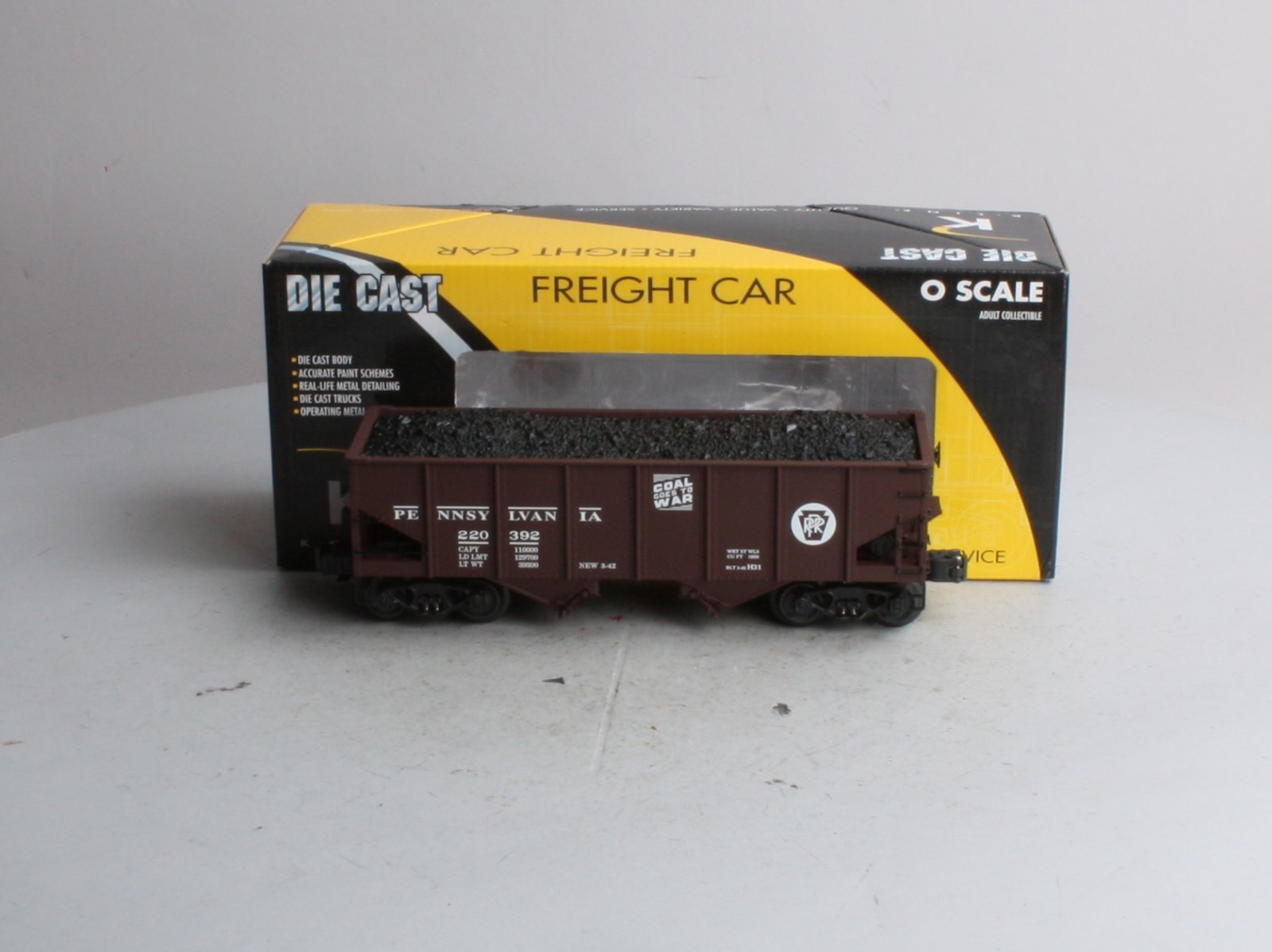 K-Line K6253-1891 O Gauge Pennsylvania RR Diecast Ribbed 2-Bay Hopper #220392 LN/Box