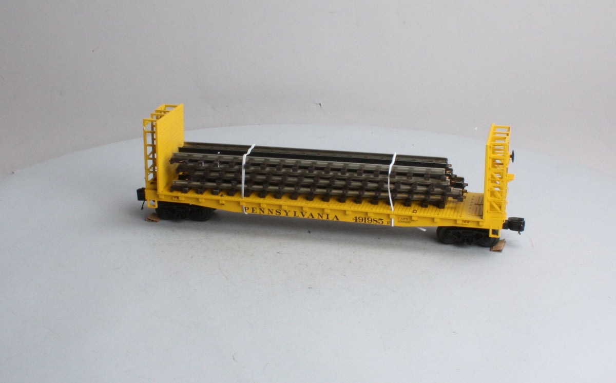 MTH 20-98763 O Gauge Pennsylvania Bulk Head Flat Car W/ Railway Tracks (4) LN/Box