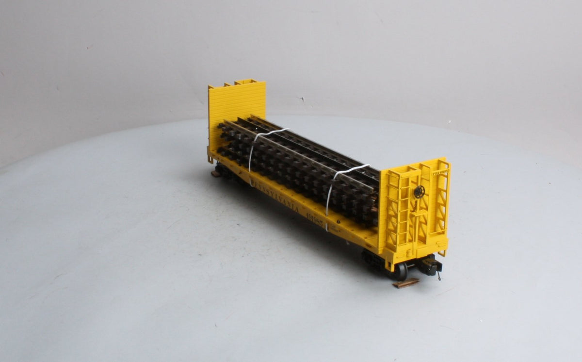 MTH 20-98763 O Gauge Pennsylvania Bulk Head Flat Car W/ Railway Tracks (4) LN/Box