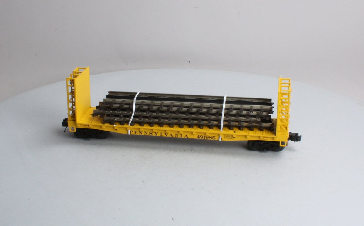 MTH 20-98763 O Gauge Pennsylvania Bulk Head Flat Car W/ Railway Tracks (4) LN/Box