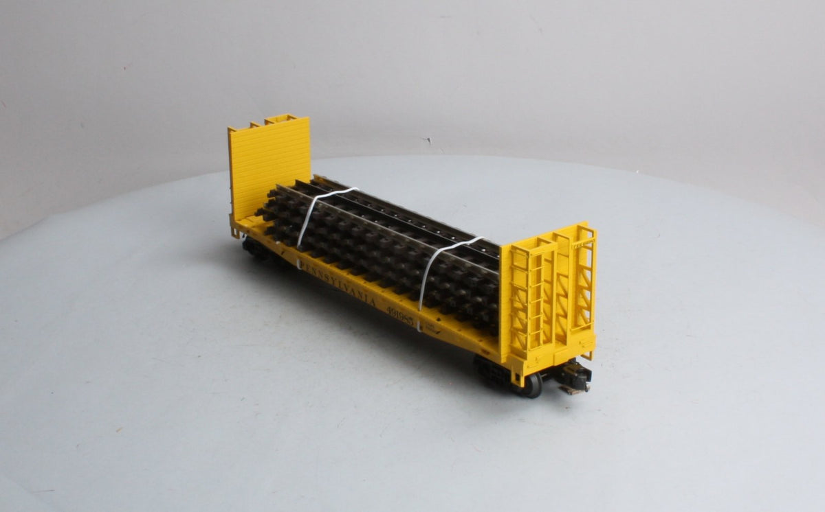 MTH 20-98763 O Gauge Pennsylvania Bulk Head Flat Car W/ Railway Tracks (4) LN/Box
