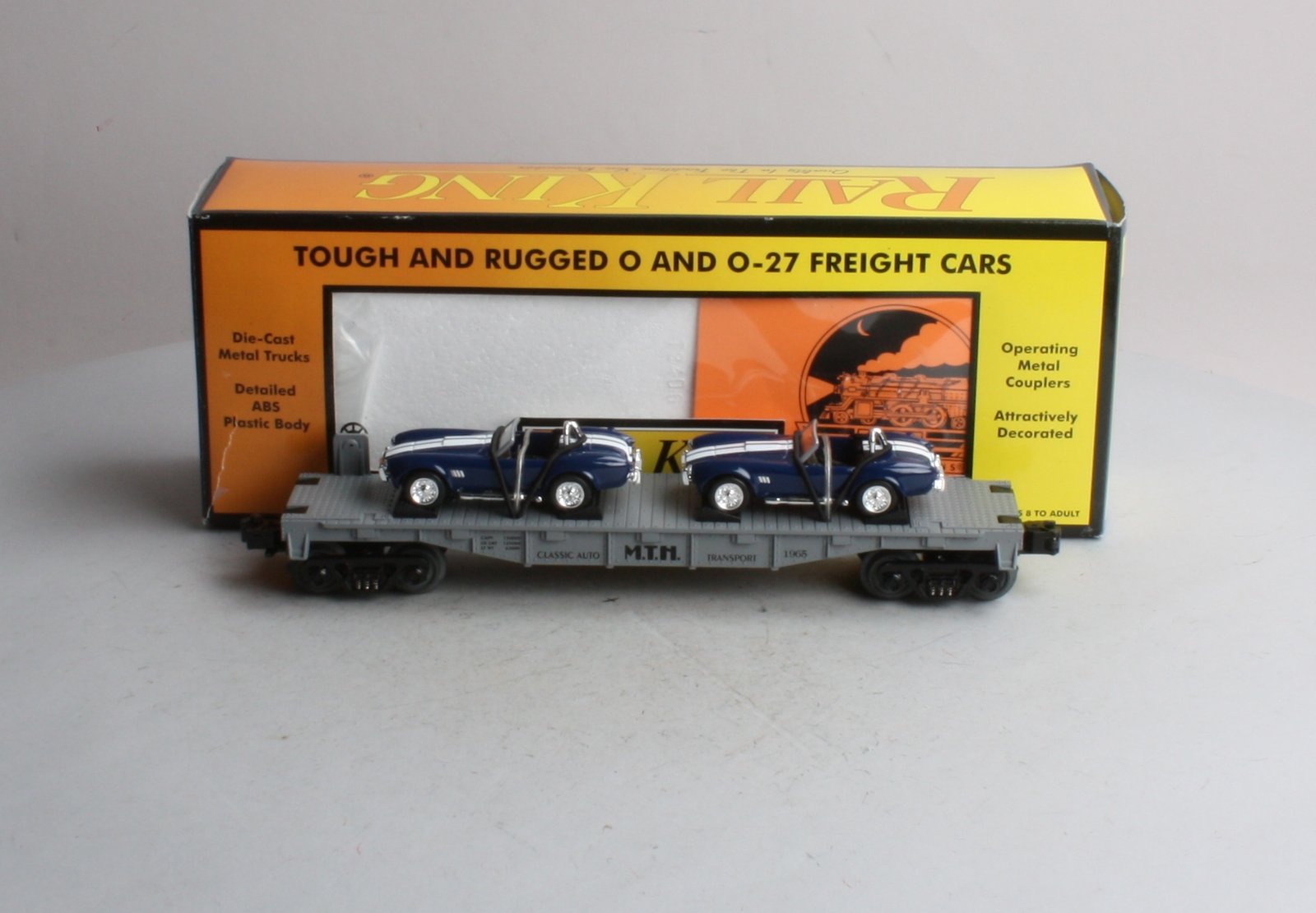 MTH 30-7660 O Gauge MTH Auto Transport Flatcar with Ertl '65 Shelby Cobra's NIB