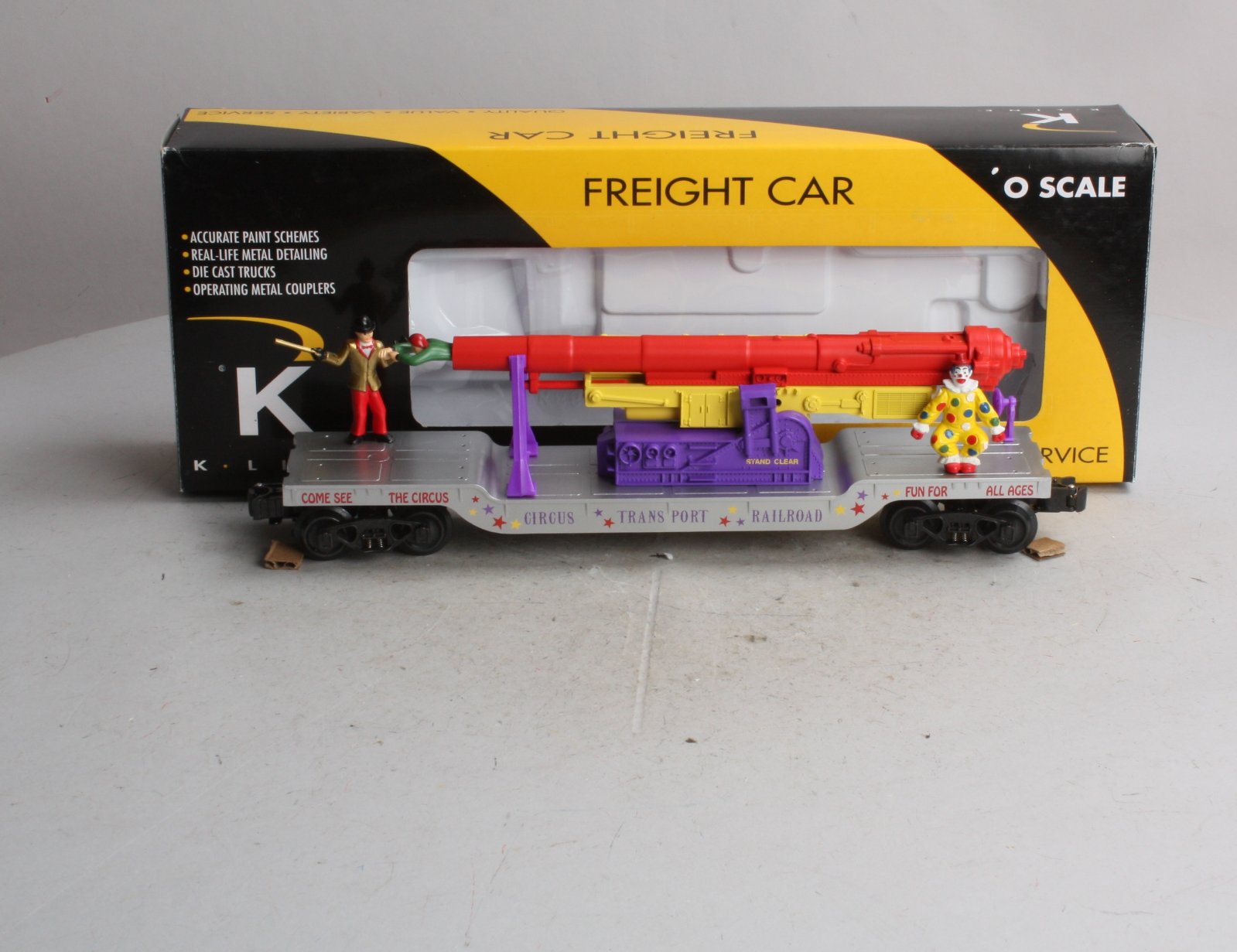 K-Line K662-5302  O Gauge Circus Transport Flatcar w/ Cannon & Figures NIB