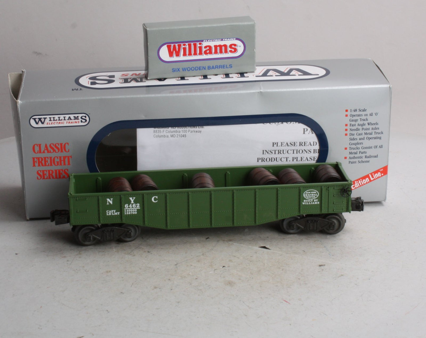 Williams GC03 New York Central Gondola W/Barrels #6462 NIB