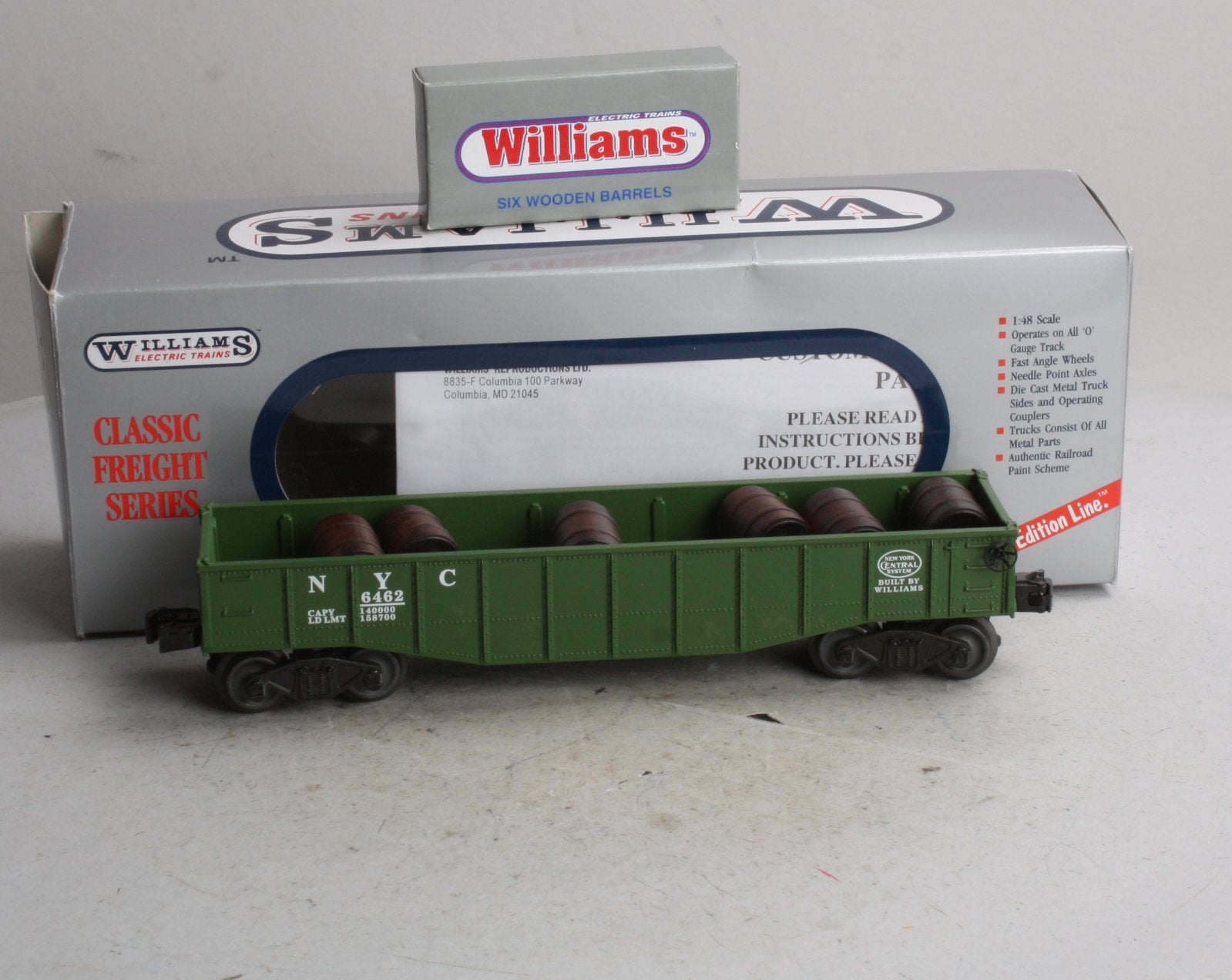 Williams GC03 New York Central Gondola W/Barrels #6462 NIB