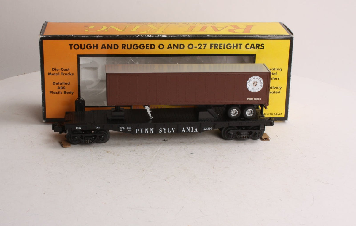 MTH 30-7626 O Gauge Pennsylvania Railroad Flatcar w/ Trailer #474399 LN/Box