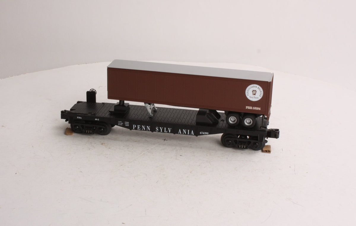 MTH 30-7626 O Gauge Pennsylvania Railroad Flatcar w/ Trailer #474399 LN/Box