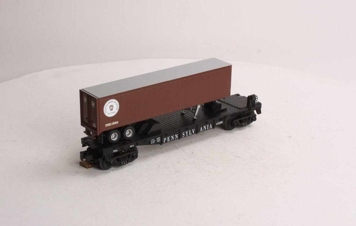MTH 30-7626 O Gauge Pennsylvania Railroad Flatcar w/ Trailer #474399 LN/Box