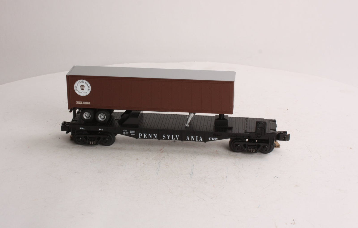 MTH 30-7626 O Gauge Pennsylvania Railroad Flatcar w/ Trailer #474399 LN/Box