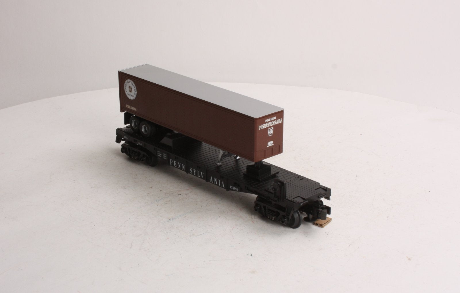 MTH 30-7626 O Gauge Pennsylvania Railroad Flatcar w/ Trailer #474399 LN/Box