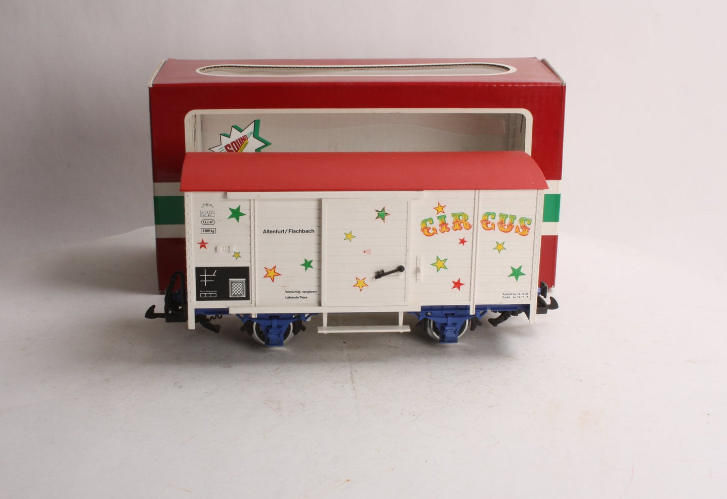 LGB 4136S G Scale Circus Sound Car w/Sound & Metal Wheels LN/Box