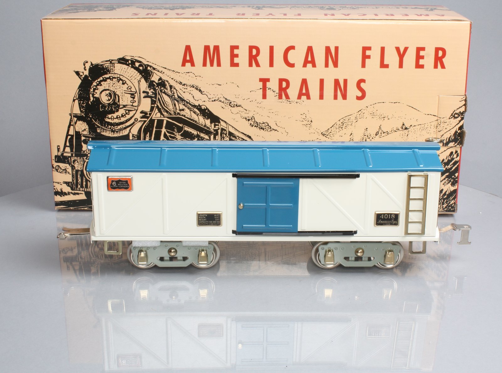 MTH 11-30088 White & Blue 4018 Automobile Boxcar MT/Box