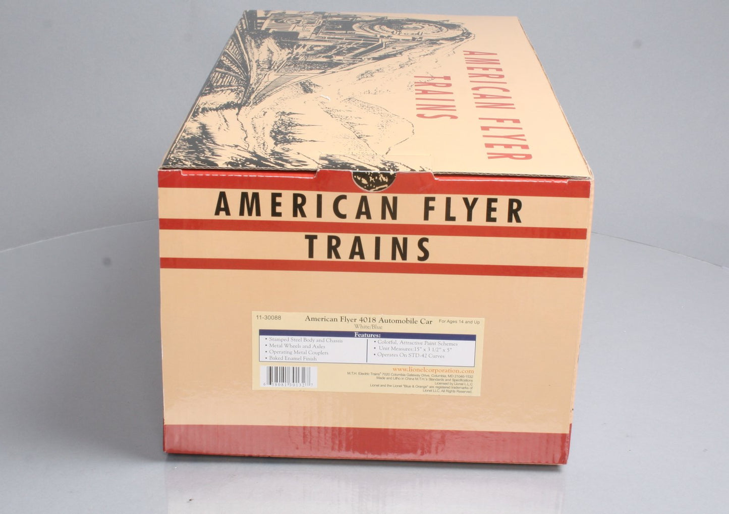 MTH 11-30088 White & Blue 4018 Automobile Boxcar MT/Box