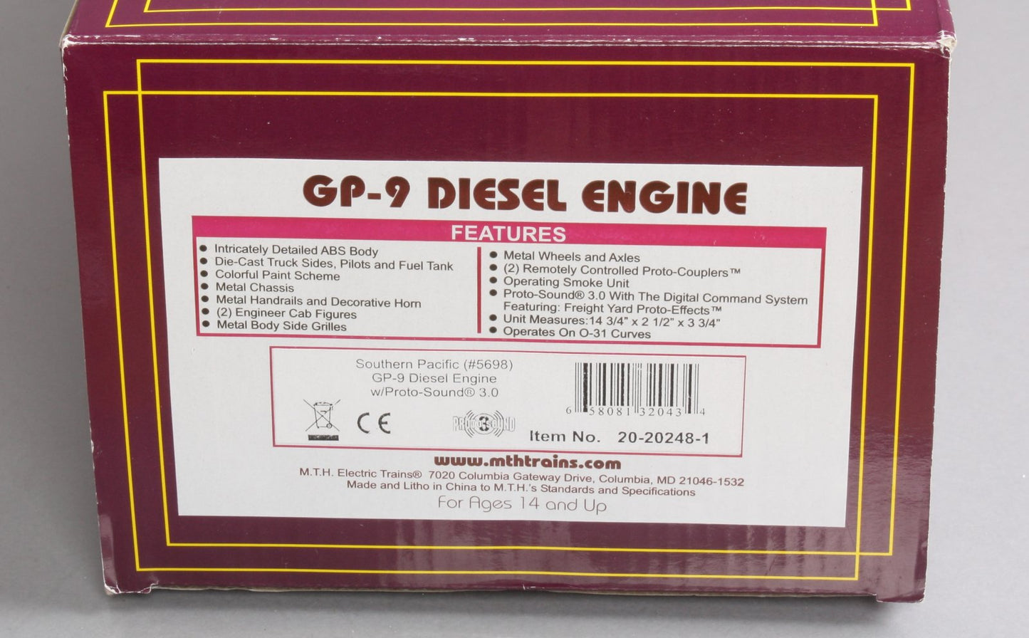 MTH 20-20248-1 Southern Pacific GP-9 Diesel Engine with PS3.0 #5698 LN/Box