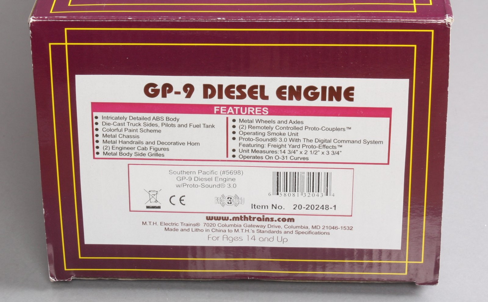 MTH 20-20248-1 Southern Pacific GP-9 Diesel Engine with PS3.0 #5698 LN/Box