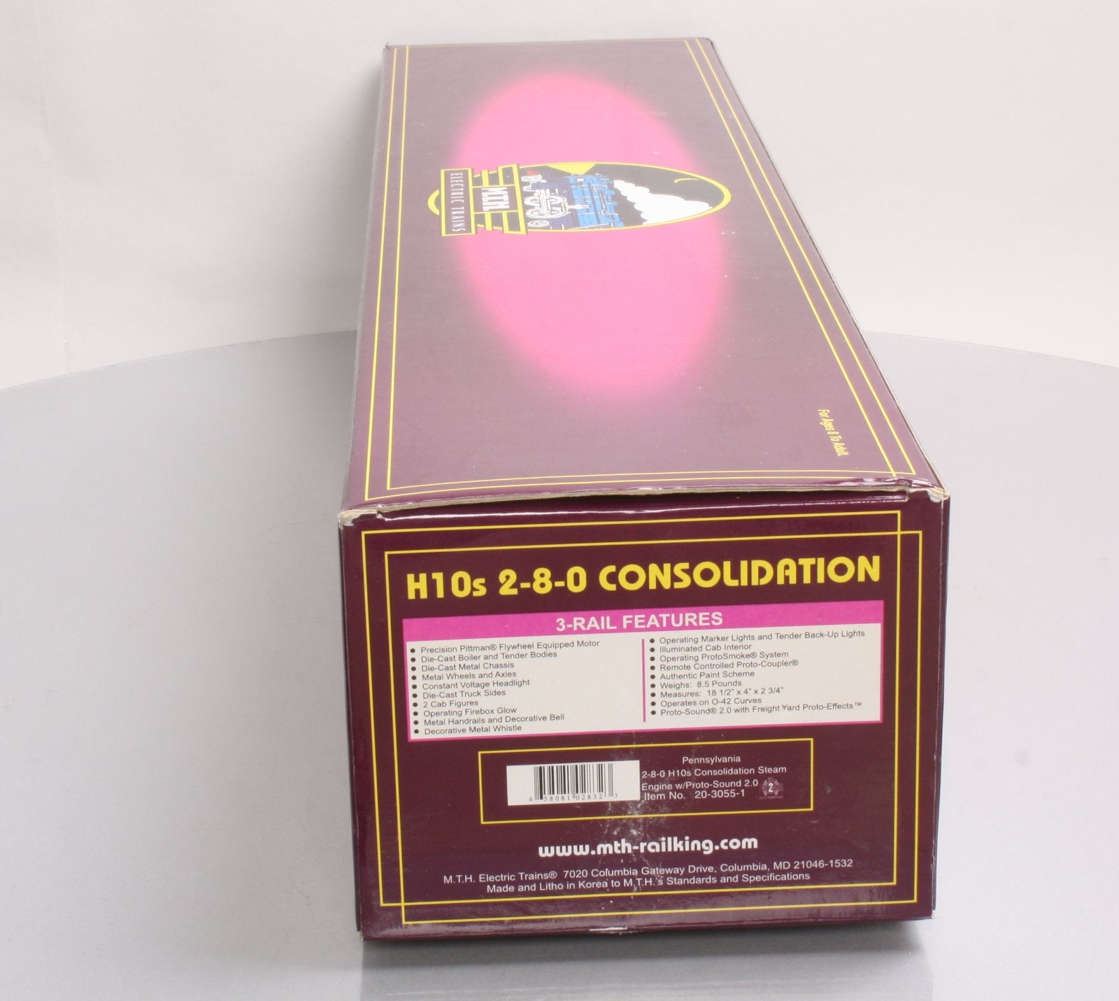 MTH 20-3055-1 O PRR 2-8-0 H10s Consolidation Steam Loco & Tender w/PS2 LN/Box