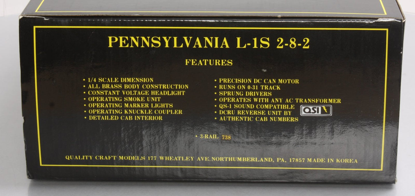 Weaver 738 Brass Pennsylvania L-1S 2-8-2 Steam Locomotive & Tender #738 (3Rail) LN/Box