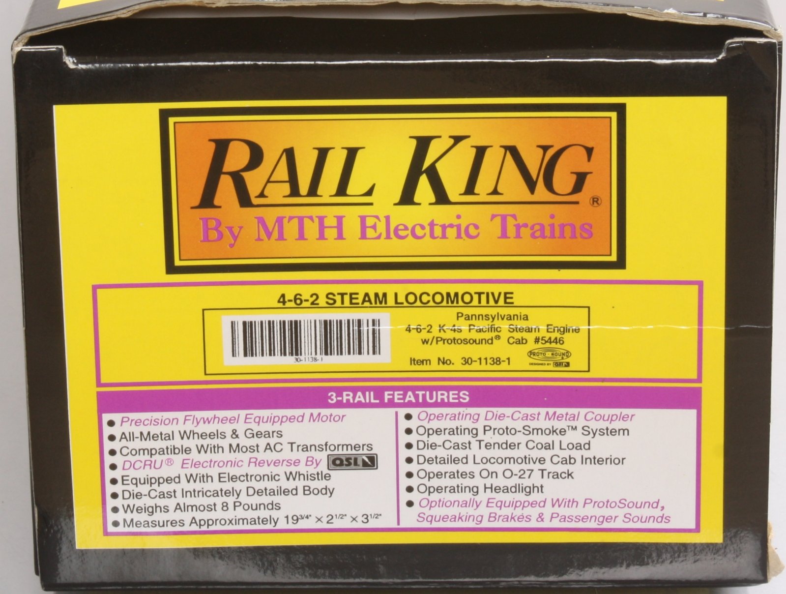 MTH 30-1138-1 O PRR 4-6-2 Pacific K-4s Steam Locomotive & Tender #5446 w/PS1 LN/Box