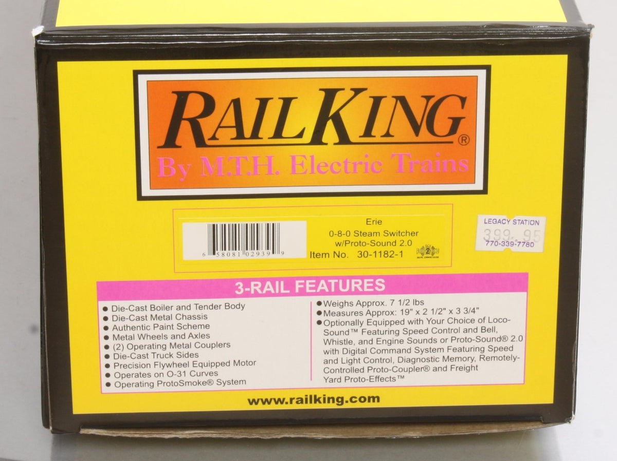 MTH 30-1182-1 O Gauge Erie 0-8-0 Steam Locomotive & Tender w/PS2 #120 LN/Box