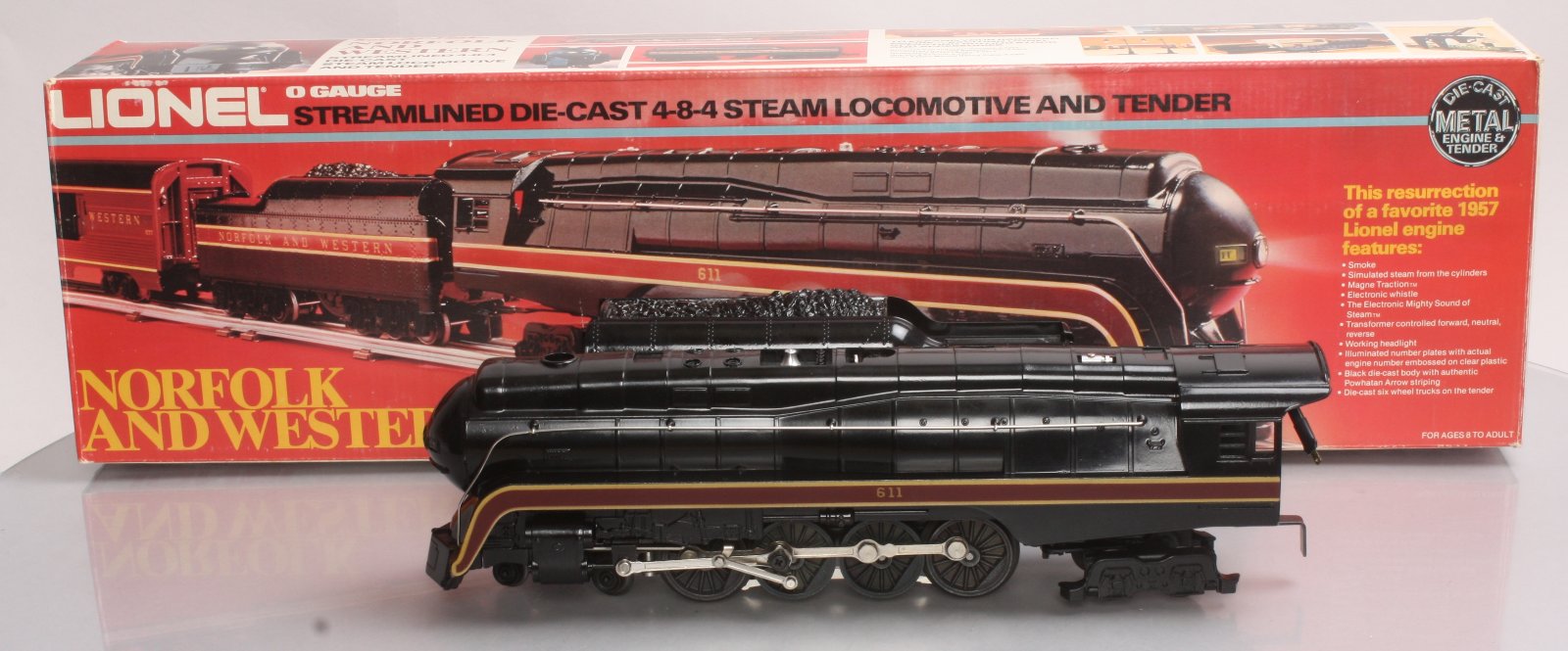 Lionel 6-8100 O Gauge Norfolk & Western 4-8-4 Steam Locomotive & Tender #611 EX/Box