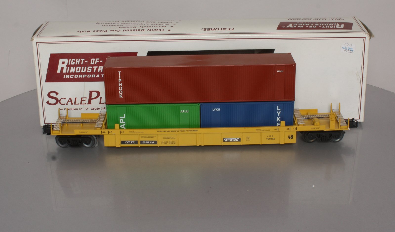 Right-of-Way 54528 O TTX Stack Car w/Intermodal Containers EX/Box