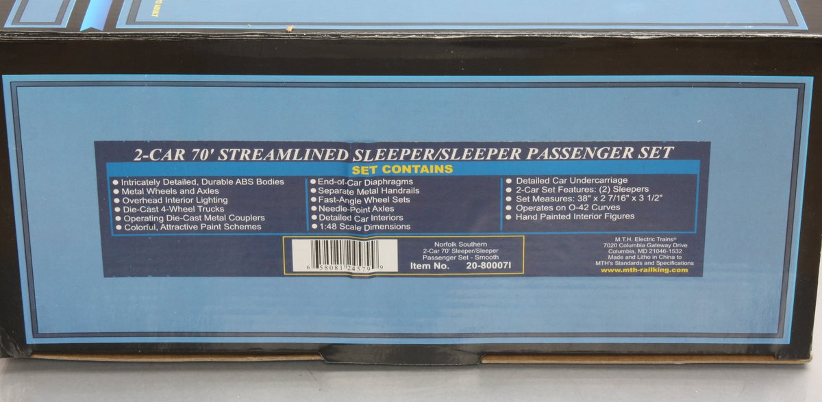 MTH 20-80007I O Gauge Norfolk Southern 70' Sleeper/Sleeper 2-Car Passenger Set LN/Box