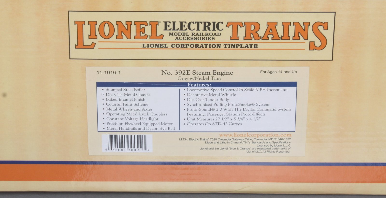 MTH 11-1016-1 Standard Gauge Pennsylvania Steam Engine w/Nickel Trim #392E w/PS2 NIB
