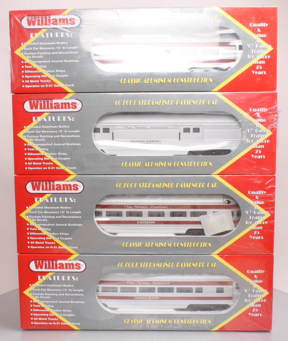 Williams LL1036AO O  Texas Special Aluminum Luxury Liners 4 Passenger Car Set LN/Box