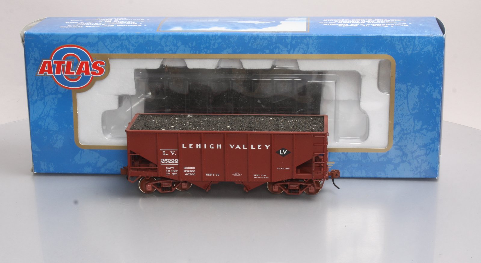 Atlas 7758-3 O Scale Lehigh Valley 55-Ton Fishbelly Hopper Car #25222 (2 Rail) EX/Box