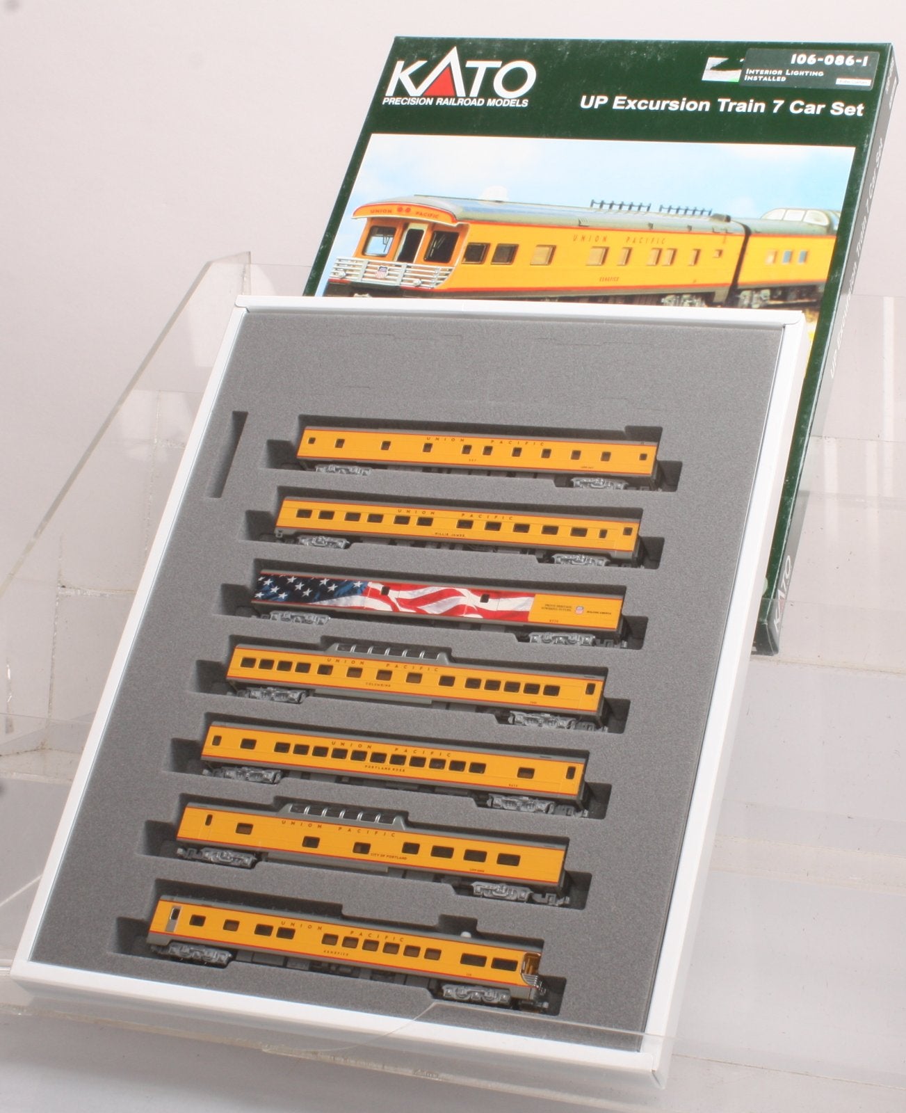 Kato 106-086-1 N UP Excursion Train 7-Car Set w/ Installed Lighting LN/Box