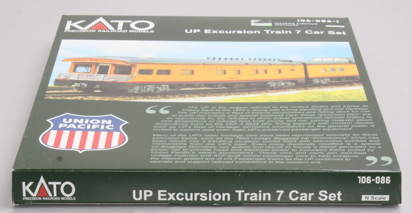 Kato 106-086-1 N UP Excursion Train 7-Car Set w/ Installed Lighting LN/Box